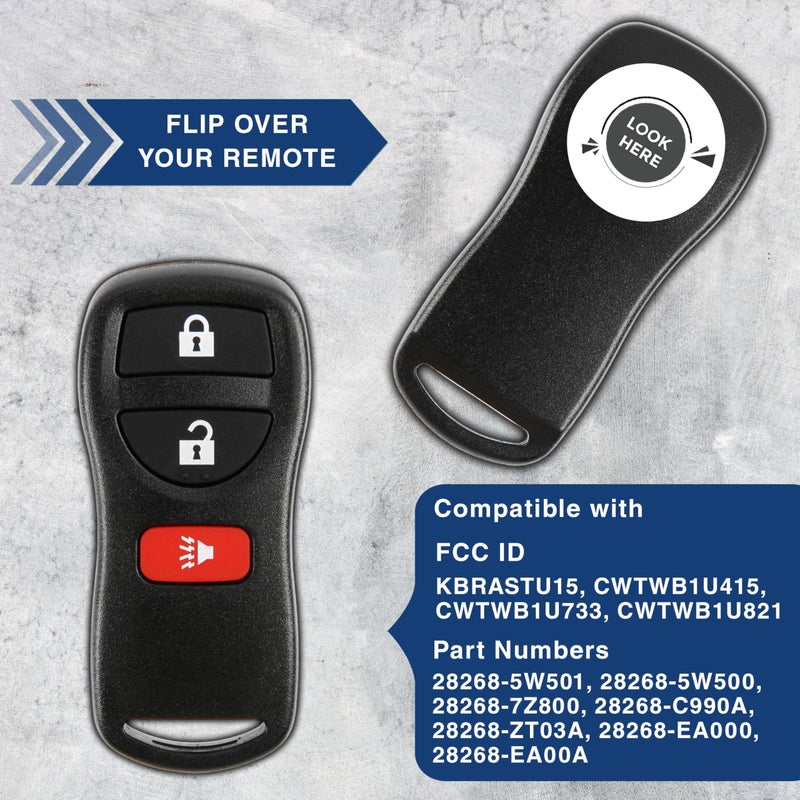 كي ليس اوبشن 2X KeylessOption مفتاح فوب لـ 2002 2003 2004 2005 2006 2007 2008 2009 2010 2011 2012 2013 2014 2015 2016 2017 Nissan Titan Rogue Infiniti Remote 3-Button KBRASTU15 دليل البرمجة متضمن - Image 4